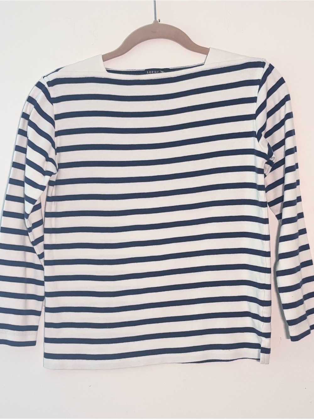 Soeur Katy Navy Blue White Breton Stripe Cotton Long Sleeve Shirt Top 36 (US 4)